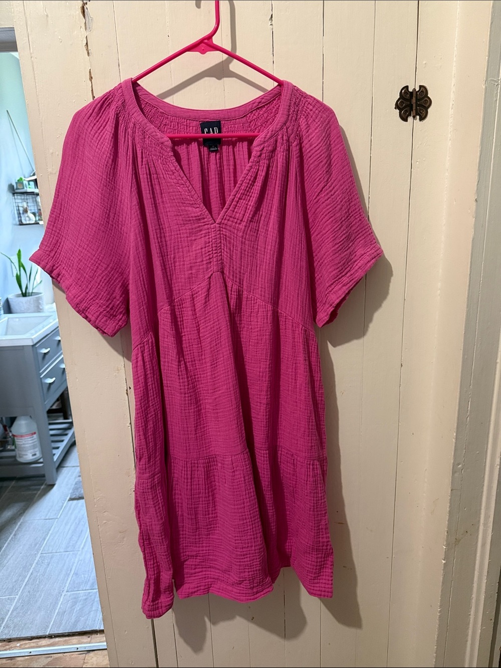 GAP Women's Bright Pink Gauze V-Neck Tunic